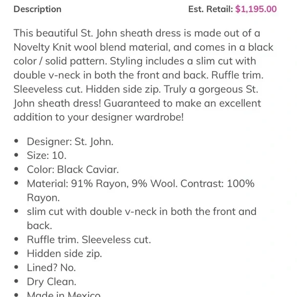 St. John Black Luster Knit Ruffle Cocktail Dress Size 8 Women - Picture 12 of 12